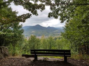 Blick über Albersweiler auf Burg Trifels im Pfälzerwald