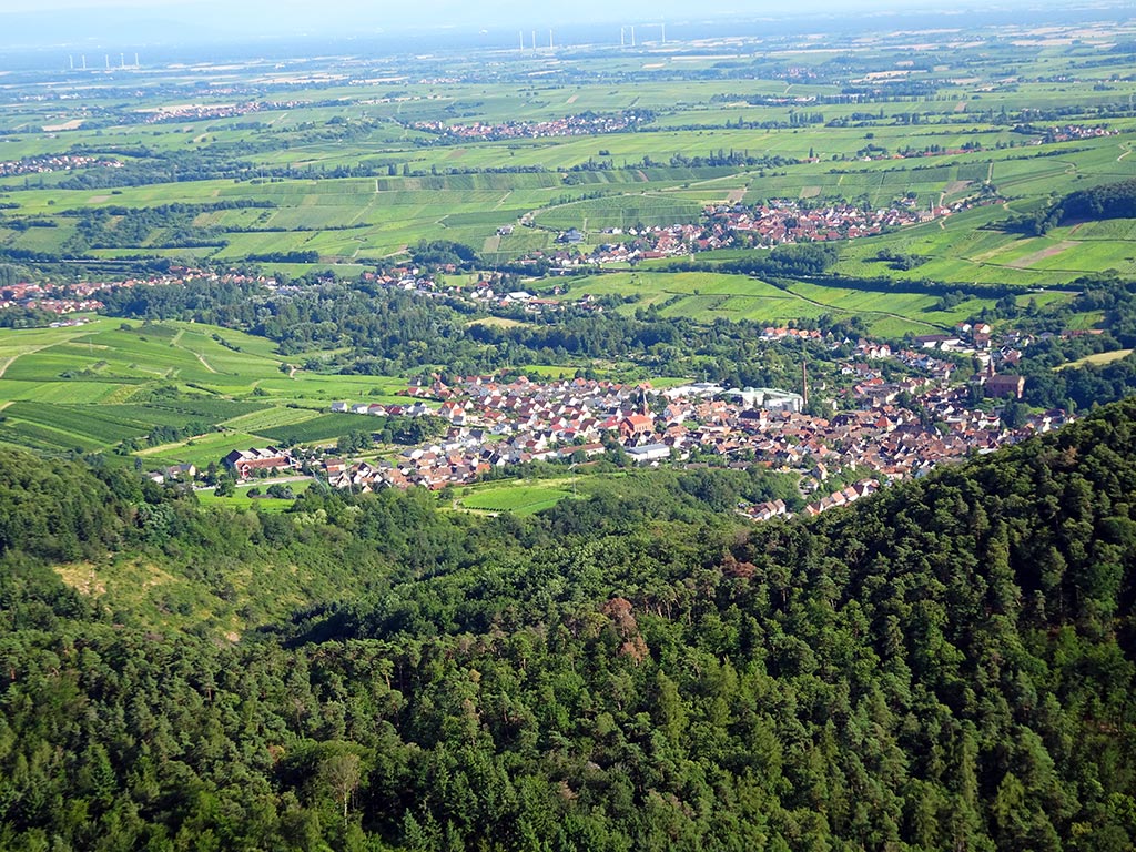 Albersweiler in der Südpfalz vom Orensfels im Pfälzerwald aus