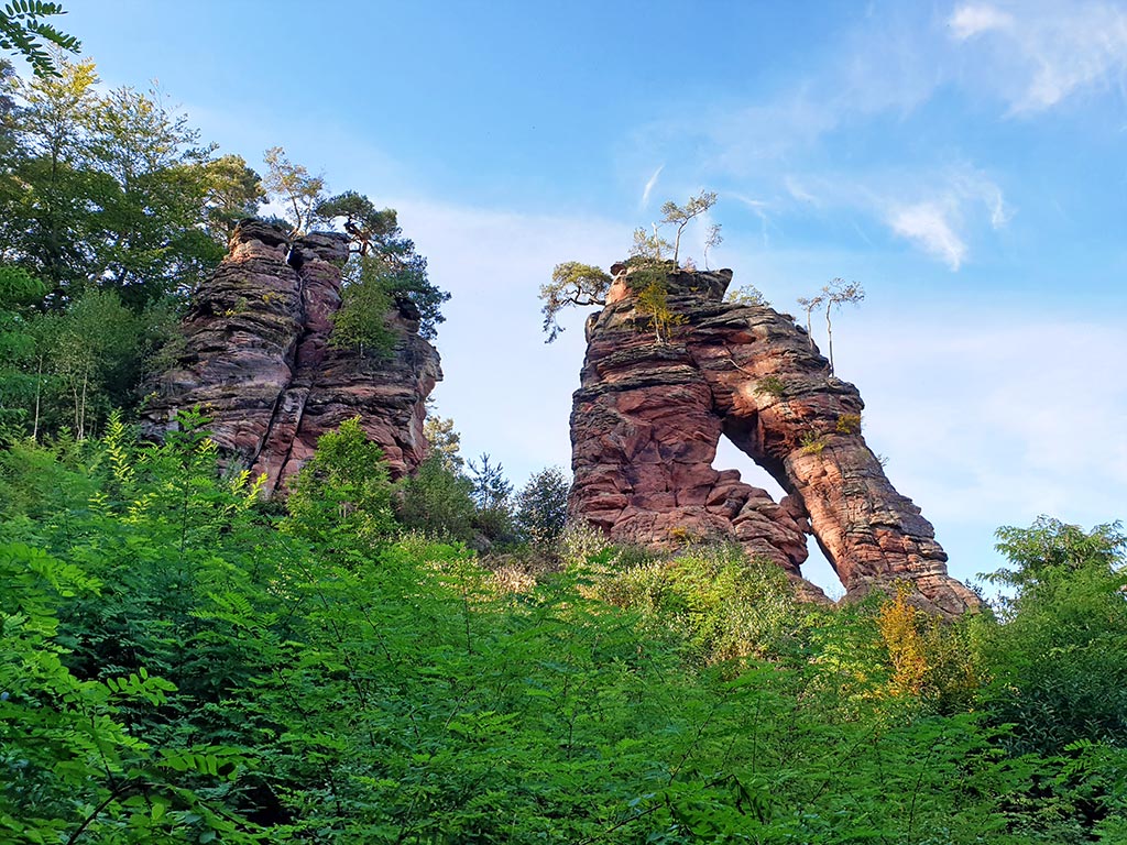 Der Schillerfelsen auf dem Dahner Felsenpfad im Pfälzerwald