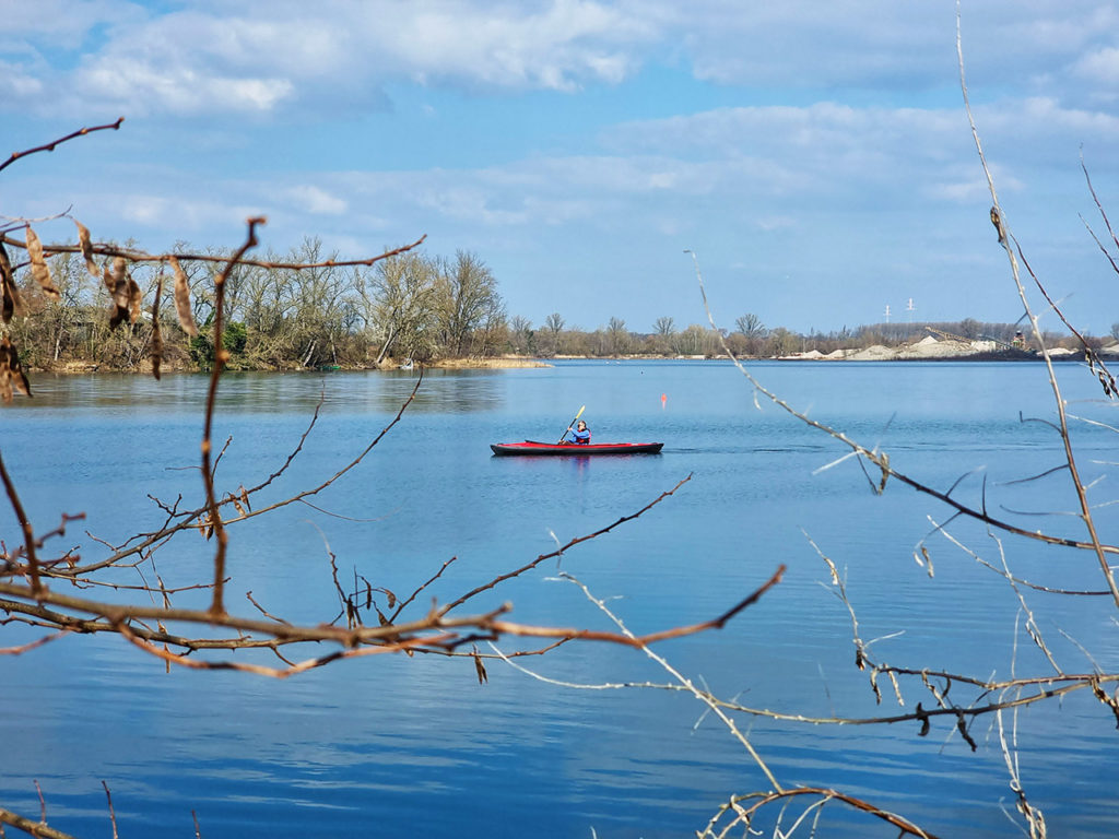 Paddeln auf dem Silbersee in Bobenheim-Roxheim in der Pfalz