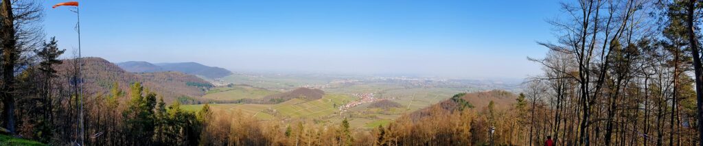 Panorama Föhrlenberg auf dem Slevogtweg bei Leinsweiler in der Südpfalz, Pfälzerwald