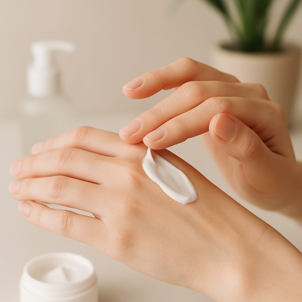 Haende bei der Hautpflege Anwendung